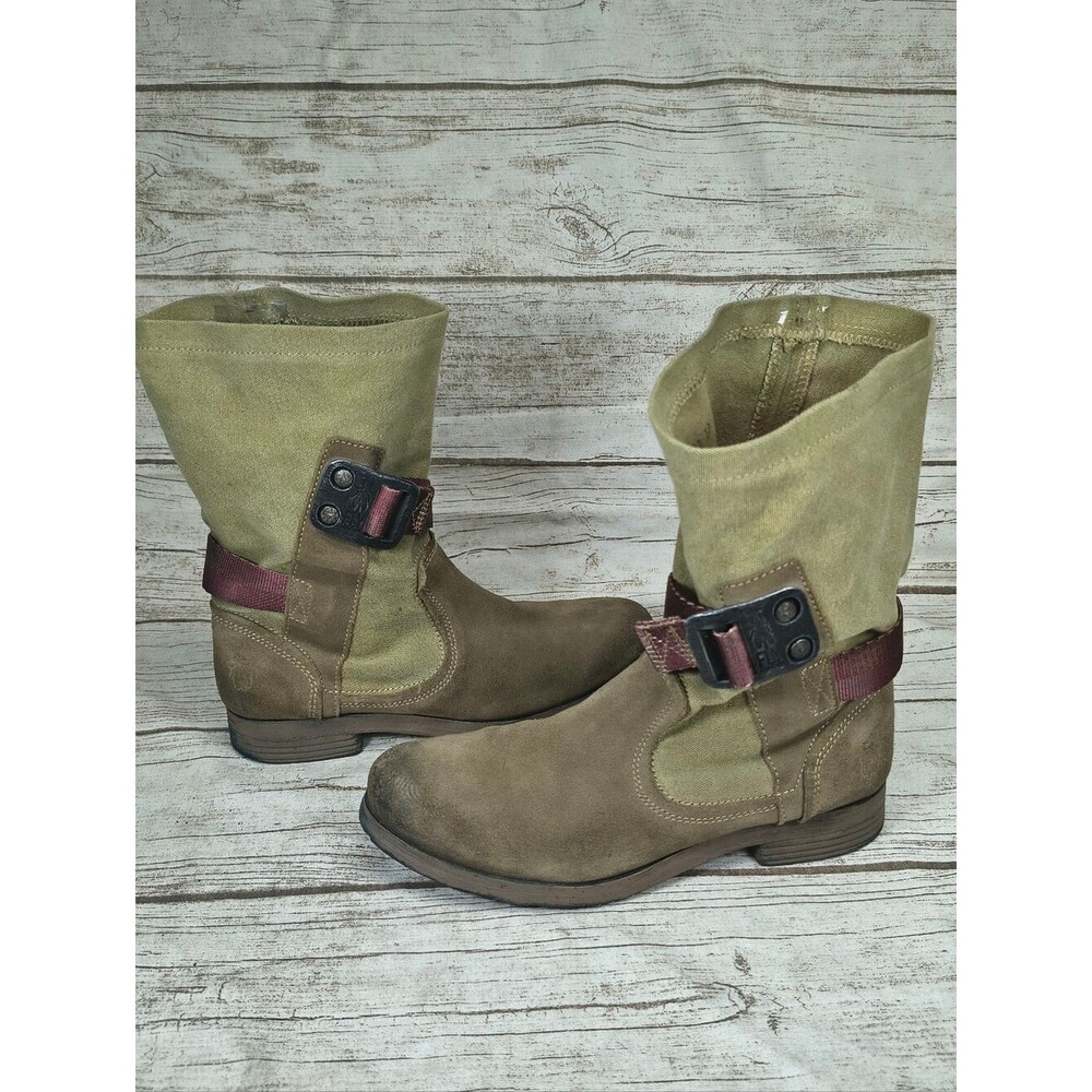 Fly London Kiff Slouchy Combat Boots Army Green And Brown Women Size 39
